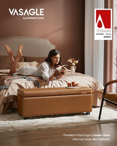 VASAGLE Storage Ottoman Bench with Stitching, PU Leather, Entryway Bedroom