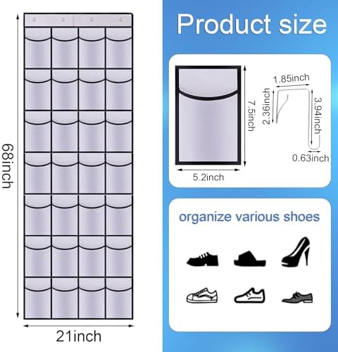 28 Mesh Pockets Hanging Over the Door Shoe Organizer , White