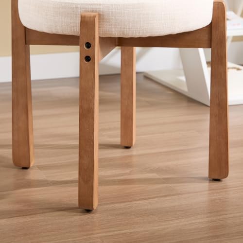 Ya-Home Modern Vanity Chair Upholstered Small Ottoman Footstool, Make Up Stool Linen Fabric with Backrest Wooden Frame for Living Room Bedrooms, 1PC, Beige