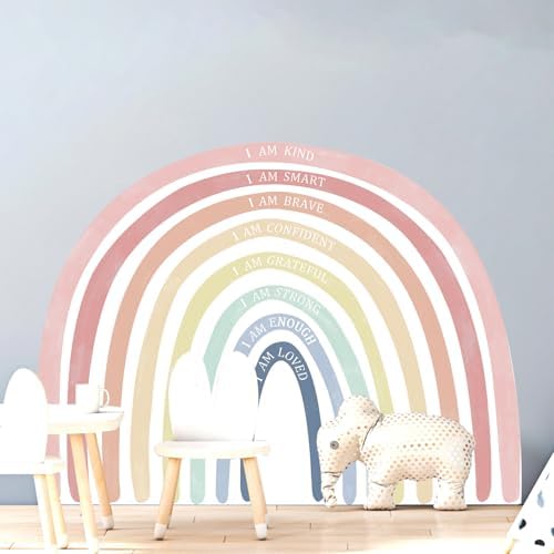 Large Watercolor Rainbow Wall Decals with Inspirational Quote, Colorful Peel and Stick Fabric Nursery Wall Decor, Removable Home Room Wall Murals Stickers for Kids Girls Toddler Bedroom Playroom
