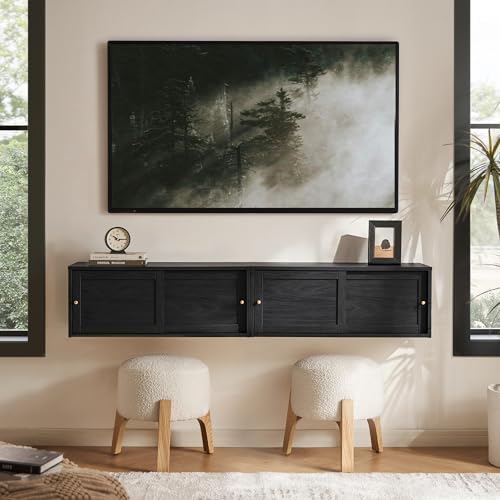 mopio Lauren Floating TV Shelf, Side Table, End Table (Black, 31", Single)