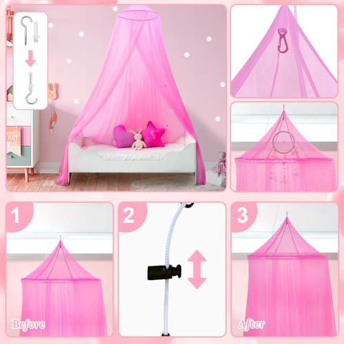 South to East Pink Bed Canopy for Girls, Princess Room Decor ＆ Girl Gift