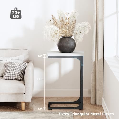 QEEIG C Shaped End Table Side Tables for Couch Set of 2, White & Black