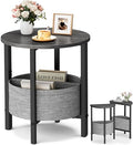 Vagusicc Small Round Side Table End Table, Tall Accent Table with Storage Basket, Set of 2 Half Round Table Half Moon Tables, Coffee Bedside Table Modern Nightstand for Living Room Bedroom Gray Walnut