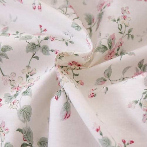 Pink Floral Duvet Cover Set 100% Cotton Twin(68"x86"),Ruffled Rose