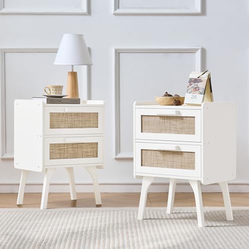 Lerliuo Rattan Nightstands Set of 2 for Bedroom, 2 Drawers