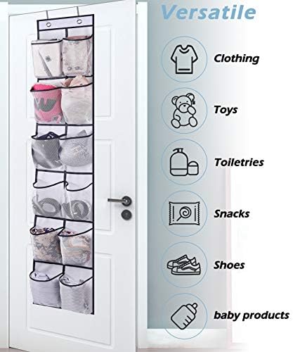 MISSLO Over The Door Shoe Organizer 12 Large Mesh Pockets Hanging Narrow Closet Door, White, 2 Pack