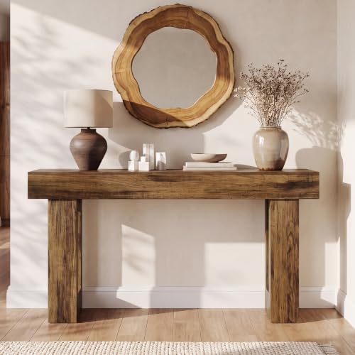 LITTLE TREE 63 Inches Long Sofa Table, Industrial Console Table for Entryway, Wooden Sofa Table for Living Room, Behind Couch Table, Rectangle Hallway Foyer Table for Entrance, Rustic Brown