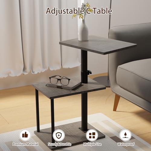 Faesun Swivel Side Table for Couch Arm, Height Adjustable C Table for Recliner or Bed, Tv Trays with Storage Shelf for Small Spaces- Small Nightstand Table for Living Room, Bedroom