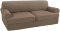 Turquoize 3 Piece T Cushion Sofa Slipcovers Stretch Couch Cover Furniture Covers with 2 Individual T Cushion Covers, Machine Washable (2 Cushion Sofa, Macchiato)