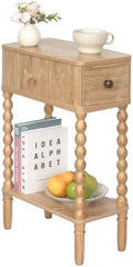 Fultyle Narrow End Table, Slim Small Side Table with Drawer and Open Shelf