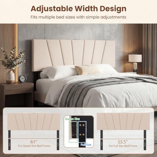 KOMFOTT Upholstered Full & Queen Headboard with Charging Station, Beige
