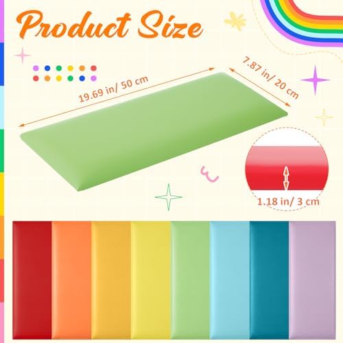8 Pack Wall Padding Headboard 19.69" x 7.87" x 1.18" Rainbow Colors