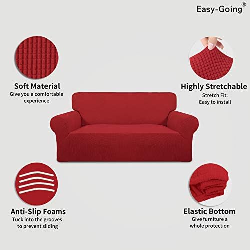 Easy-Going Stretch Oversized Loveseat Couch Covers Washable Christmas Red