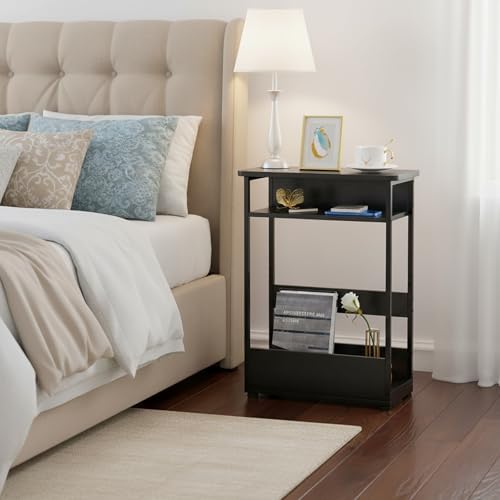 YEAKOO Vintage Narrow Side Table with Storage Shelf, 3 Tier Slim End Table