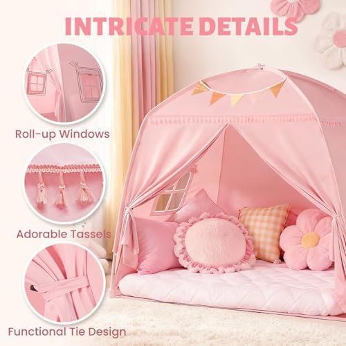 Sumbababy Large Teepee Tent for Kids - Tent Indoor Kids Teepee Tent for Boys & Girls - Kids Play Tent Inside Canopy Bed for Playroom Gift Toys (Pink)