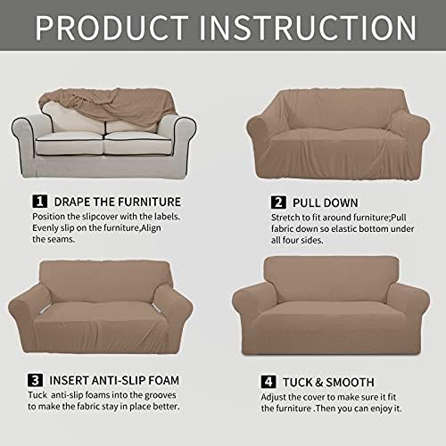 Easy-Going Stretch Loveseat Couch Covers Washable Camel