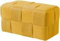 Cmishe 28" Rectangular Woven Corduroy Ottoman Footrest - Large Modern Entryway Bench & Bed End Stool, Sturdy Wood Frame, No Assembly (Yellow-L)