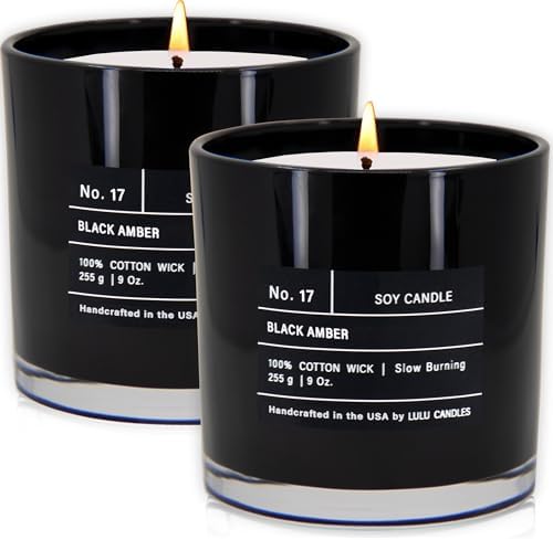 Lulu Candles | Black Amber | Luxury Scented Soy Jar Candle | Hand Poured in The USA | Highly Scented & Long Lasting (9 Oz. 2 Pack)