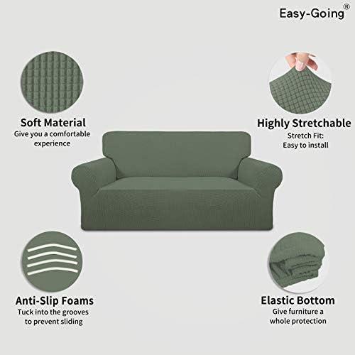 Easy-Going Stretch Oversized Loveseat Couch Covers Washable Greyish Green