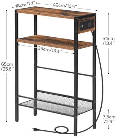 HOOBRO Small Narrow Side Table with Charging Station Set of 2, Skinny End Table for Small Spaces, Slim Nightstand with USB Ports Outlet, Sofa Beside Table with Storage Shelf BF102UBZP201