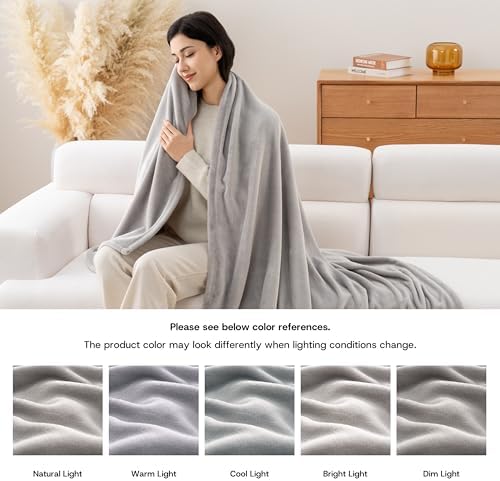 Luxury Fleece Warm Blanket, Soft Lightweight Velvety Plush Blanket for Sofa and Bed, Cozy Comfy for All Seasons(Chateau Grey, 108×90 Inches)