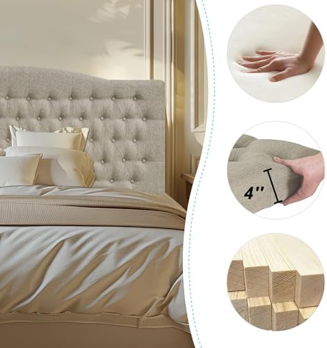 Furpopup Linen King Size Headboard Only, Upholstered Wall Mount, Linen