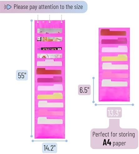 Mr. Pen- Hanging Wall File Organizer, 12 Pockets, Pink