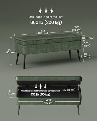 VASAGLE Storage Ottoman Bench, PU Leather, Steel Legs