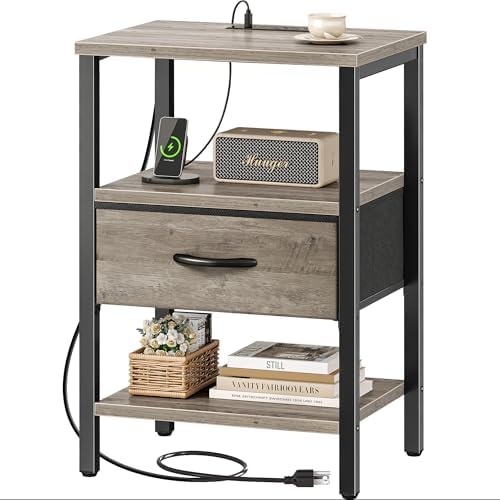 SUPERJARE Nightstand with Charging Station, USB-C Port, Bedside Table