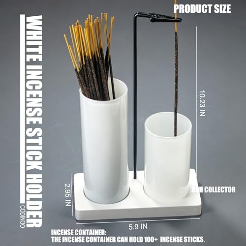 2 in 1 Incense Holder for Sticks Incense Burner Holder with Storage,Glass Upside Down Incense Holder for Sticks with Glass Ash Catcher for Meditation Yoga Spa Room Home Decor[Full White]