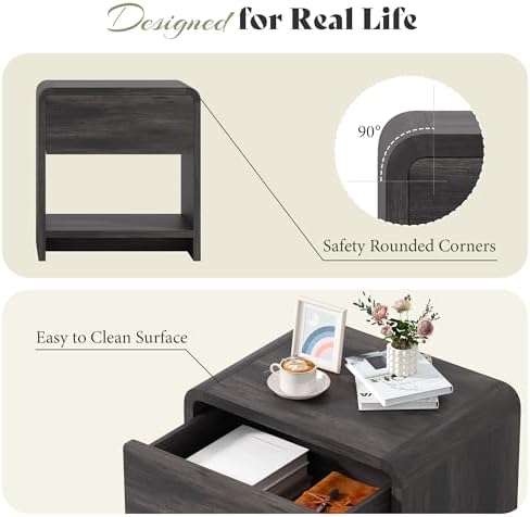 AMERLIFE Nightstands Set of 2 with Storage Drawer & Shelves, Black