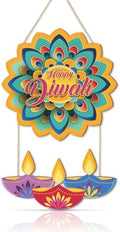 LHIUEM Happy Diwali Wood Signs Diwali Party Games Wall Decor Set of 2(10“X20”)Lotus Hangings Decoration Indian Happy Diwali Banner Wooden Decor Diwali Decorations for Home Housewarming Indian Garland