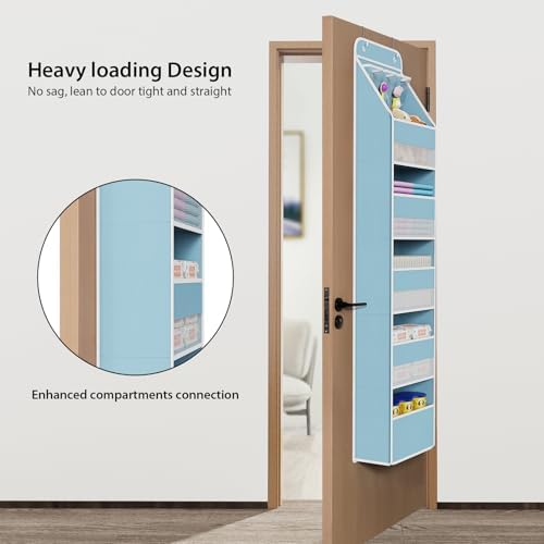 Univivi Fabric Over Door Hanging Organizer for Baby Nursery, Blue, 6-Shelf