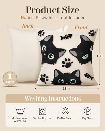 Embroidered Throw Pillow Cover 18x18 Inch, Cat Bone