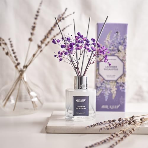 Airkeep Reed Diffuser Set,3.38 fl oz (100 ml) - Lavender Eucalyptus Oil Diffusers with 8 Reed Sticks, Home Fragrance Reed Diffuser for Bathroom Shelf Decor