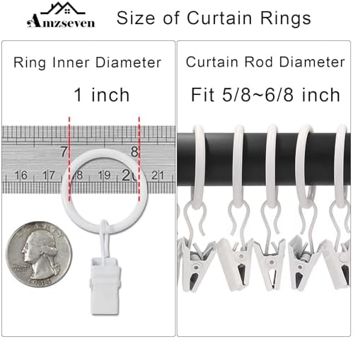 100 Pack Metal Curtain Rings with Clips, 1 in ID, White