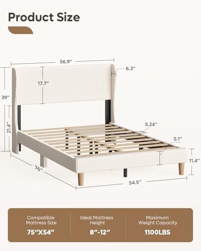 Bestier Full Bed Frame with Wingback Headboard,Upholstered,Beige