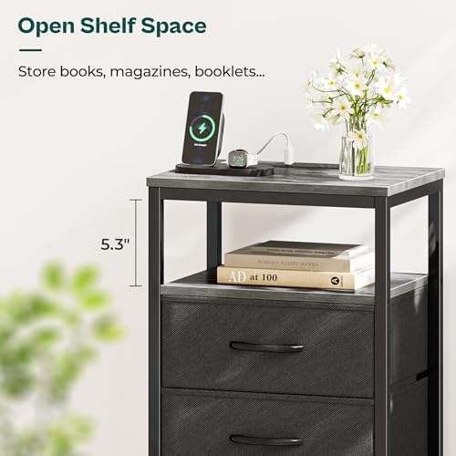 Huuger Nightstand with Charging Station, 27.6 Inch Bedside Table,Side Table