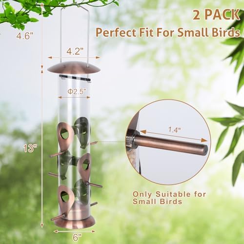 FEED GARDEN Bird Feeder for Outdoors Hanging, 13" Clear Tube, Copper
