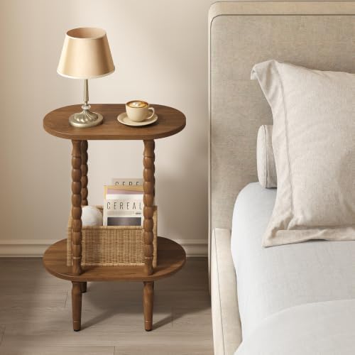 TUTOTAK Narrow Side Table with Solid Wood Legs, Small Oval End Table