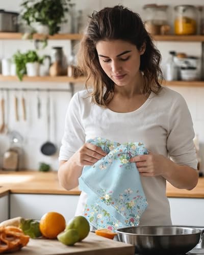 Miss Adola Cute Kitchen Towels Set of 2, 18 x 26 Inch, Blue Flower