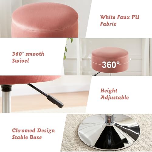 Adjustable Vanity Stool with Storage Swivel Vanity Chair Makeup Stool Pink