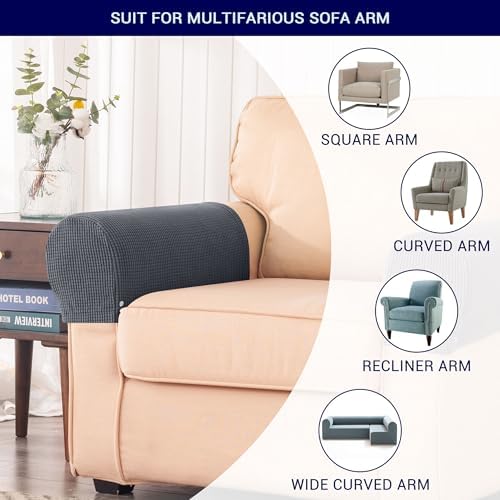 SUBRTEX Stretch Couch Arm Covers Set of 2, Non-Slip Sofa Armrest Slipcovers