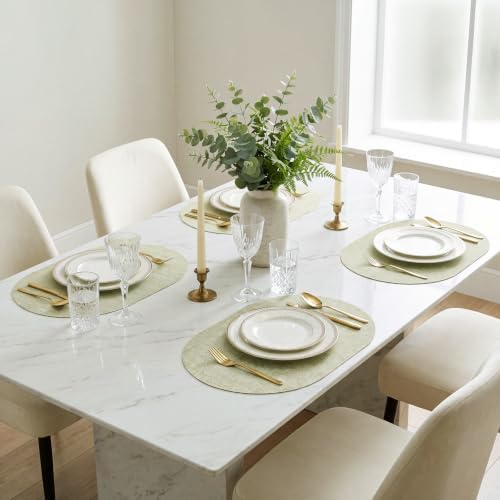 Faux Leather Oval Placemats Set of 8, Sage Green