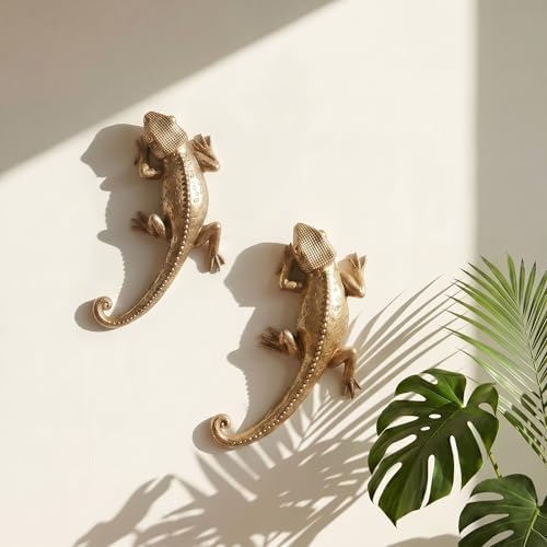Kathfly 2 Pcs Gold Insect Wall Decor, Lizard Resin Sculpture