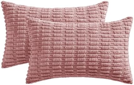 MIULEE Lumbar Corduroy Decorative Throw Pillow Covers 12x20 Blush Pink