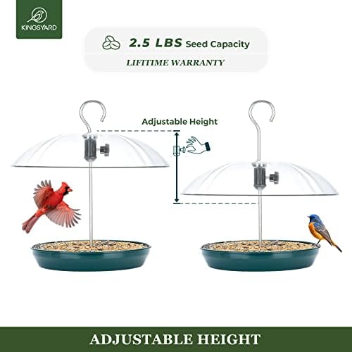 Kingsyard Platform Bird Feeder with Adjustable Dome for Outdoors Hanging