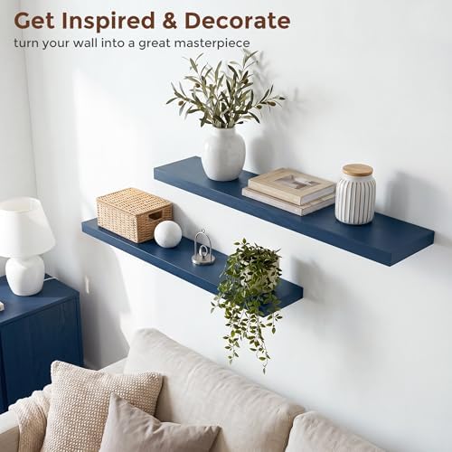 fuqing 40 Inch Floating Shelves, 6.7 Inch Deep Blue Wall Shelves Set of 2