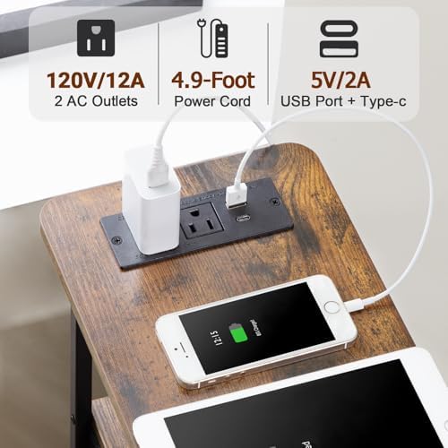 LOAKEKEL Narrow End Table with Charging Station, Small Nightstand